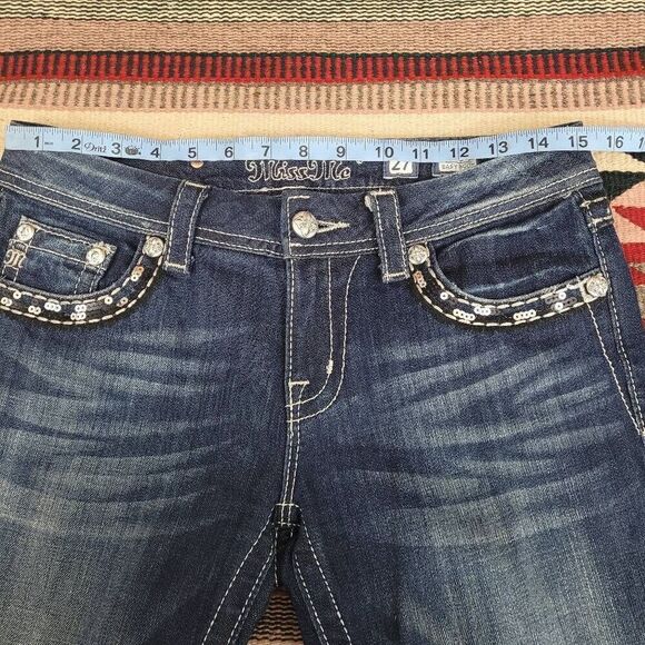 Miss Me Easy Boot Cut Jeans Sz 27 Bling‎ Rhinestone Jeweled Sequin Mid Rise - Picture 7 of 12